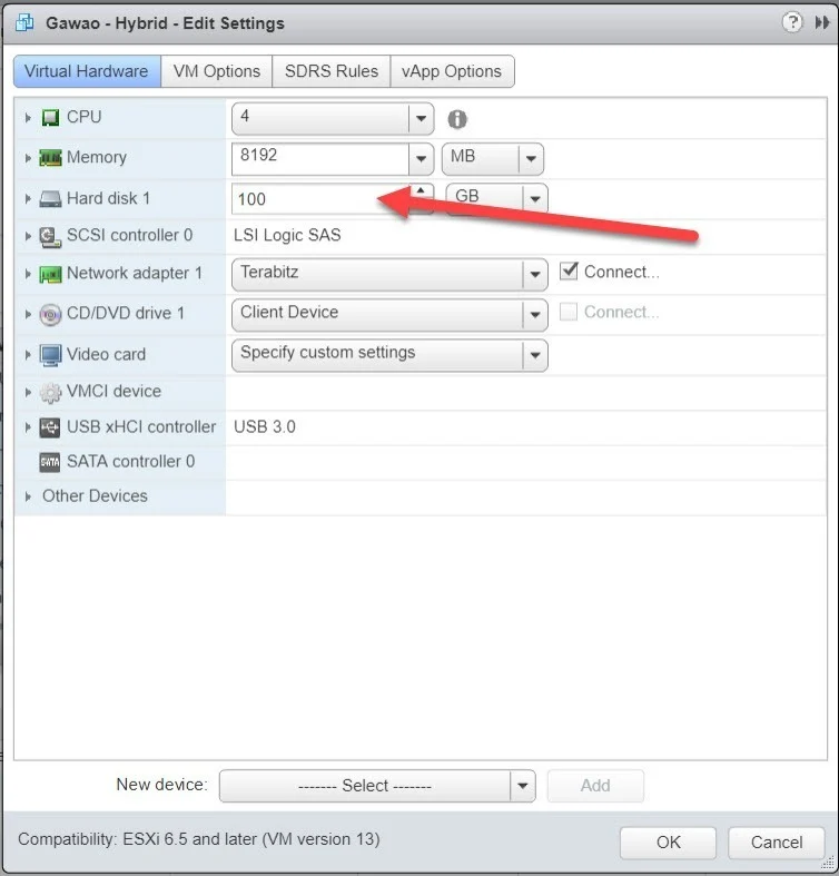 การเพิ่มขนาด Harddisk ใน VM