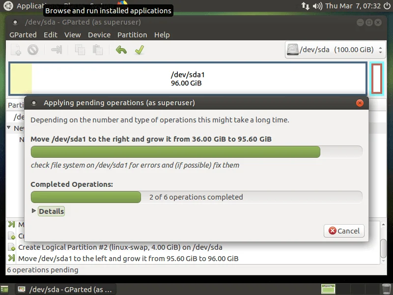 ขั้นตอนการขาย Harddisk ใน Ubuntu ด้วย Gparted