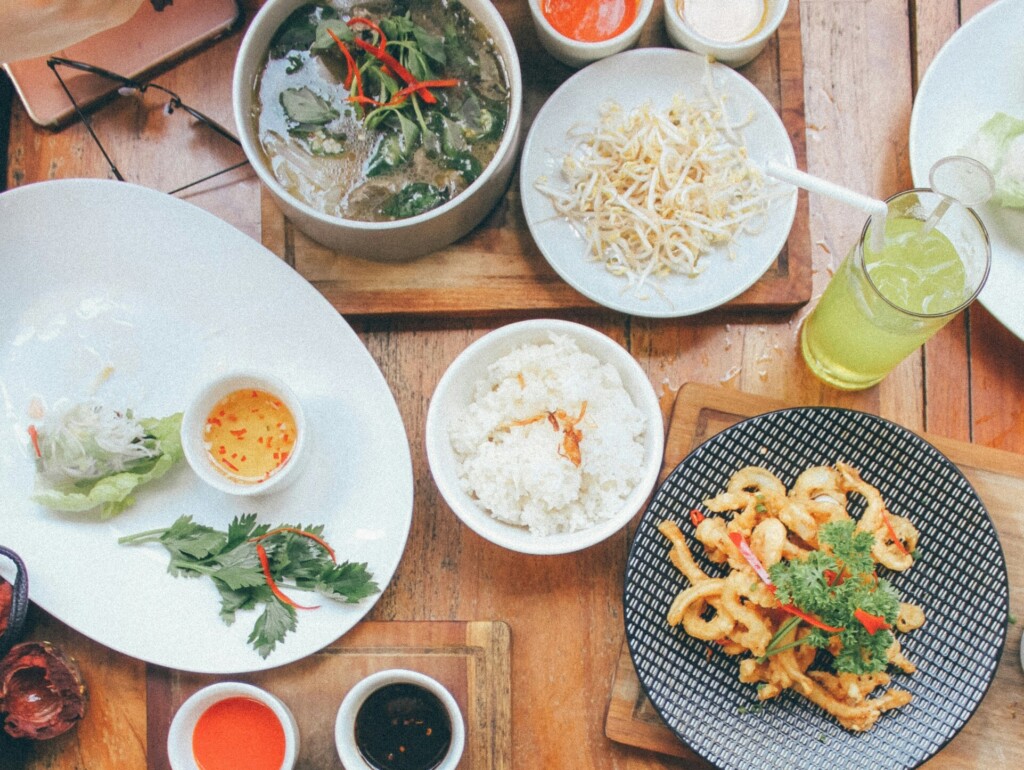 flat lay photography of cooked food