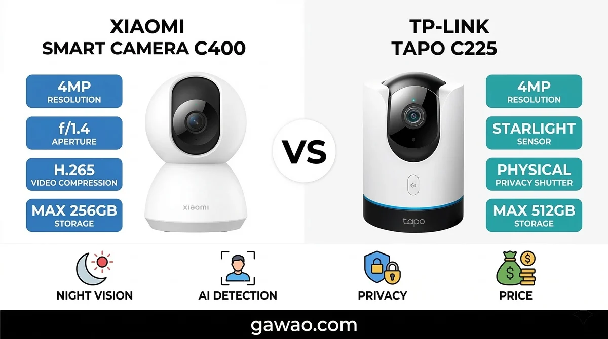 สเปกเปรียบเทียบละเอียด: Xiaomi C400 vs Tapo C225